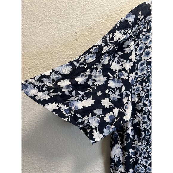 J Jill Floral Short Sleeve Blouse 100% Rayon  Woman's size Large - Picture 5 of 5